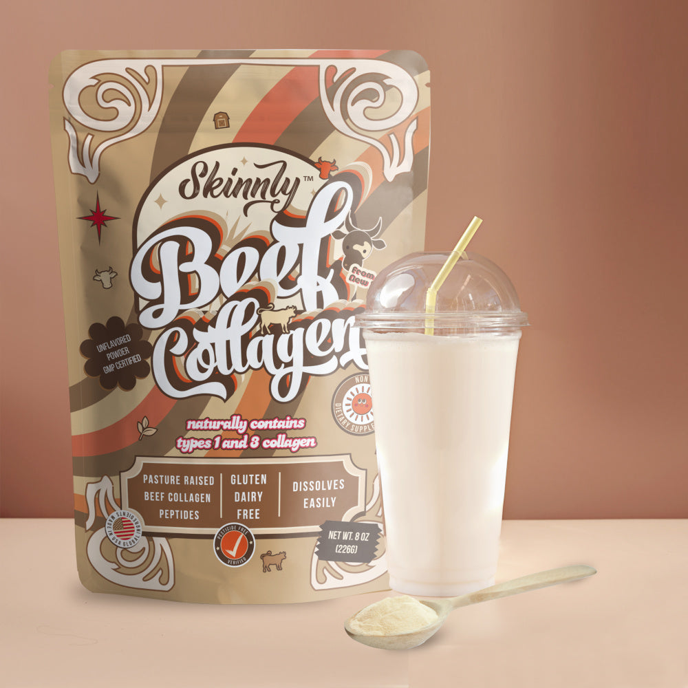 Skinnly Beef Collagen Peptide added to smootie shake. 